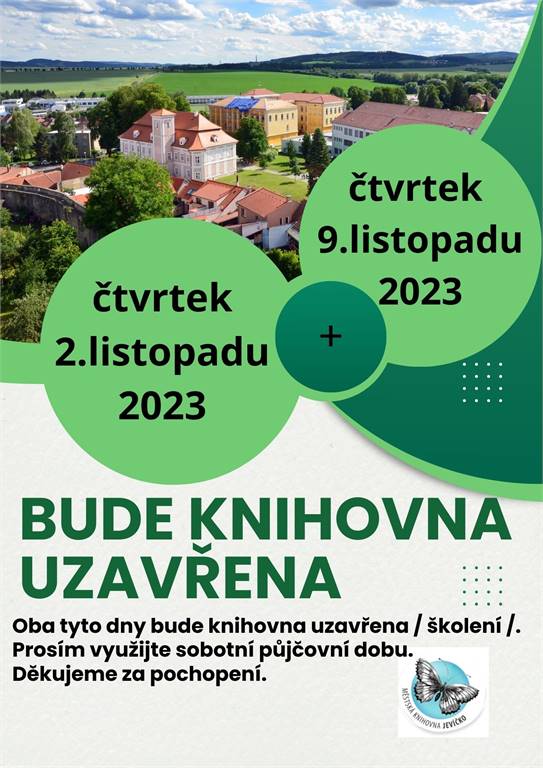 Čtvrtek 2. 11.2023 a 9.11. 2023 knihovna uzavřena